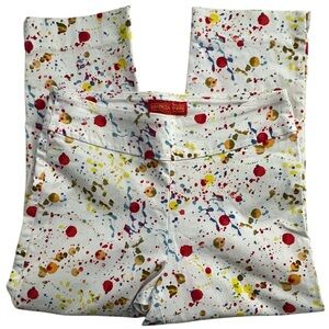 Krazy Larry Colorful Pull On White Multi Color Paint Splatter Pants, Size 6